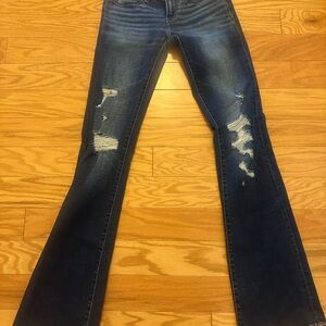 BKE Dark Blue Distressed Flare Jeans